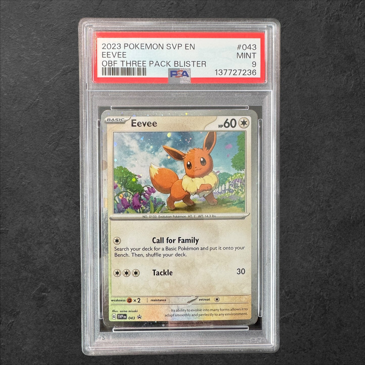 Eevee | #043 | PSA 9 | Obsidian Flames Triple Blister | English | 2023