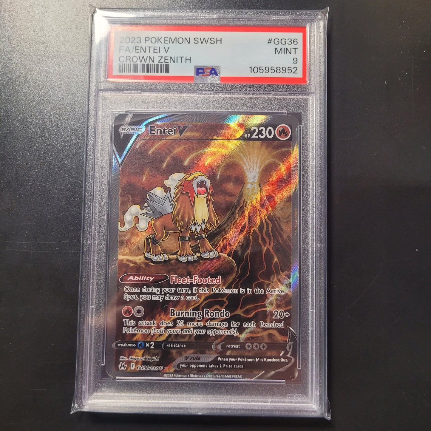 Entei V | #GG36 | PSA 9 | Crown Zenith | English | 2023