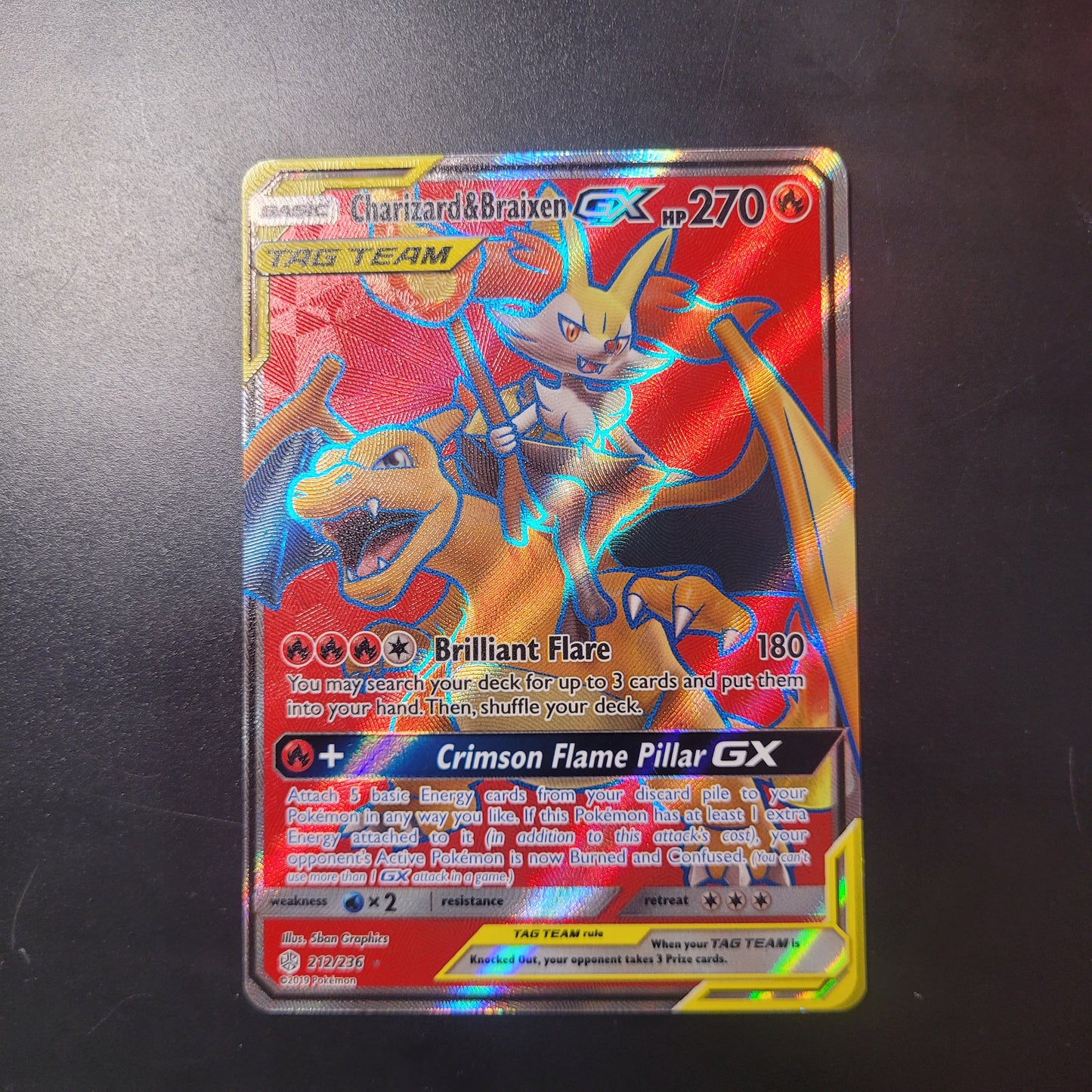 Charizard & Braixen GX | #212 | LP | Cosmic Eclipse | English | 2019
