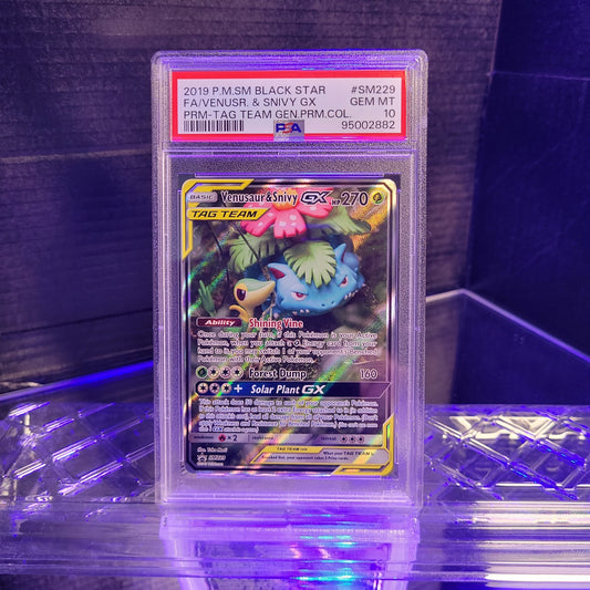 Venusaur & Snivy GX | #SM229 | PSA 10 | Tag Team Promo | English