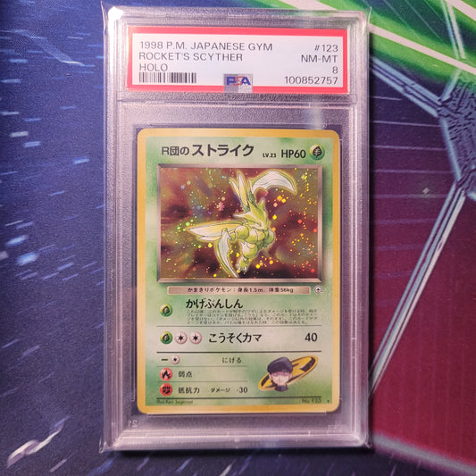 Rocket's Scyther | #123 | PSA 8 | Gym Heroes | Japanese | 1998