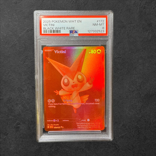Victini | #172 | PSA 8 | White Flare | English | 2025