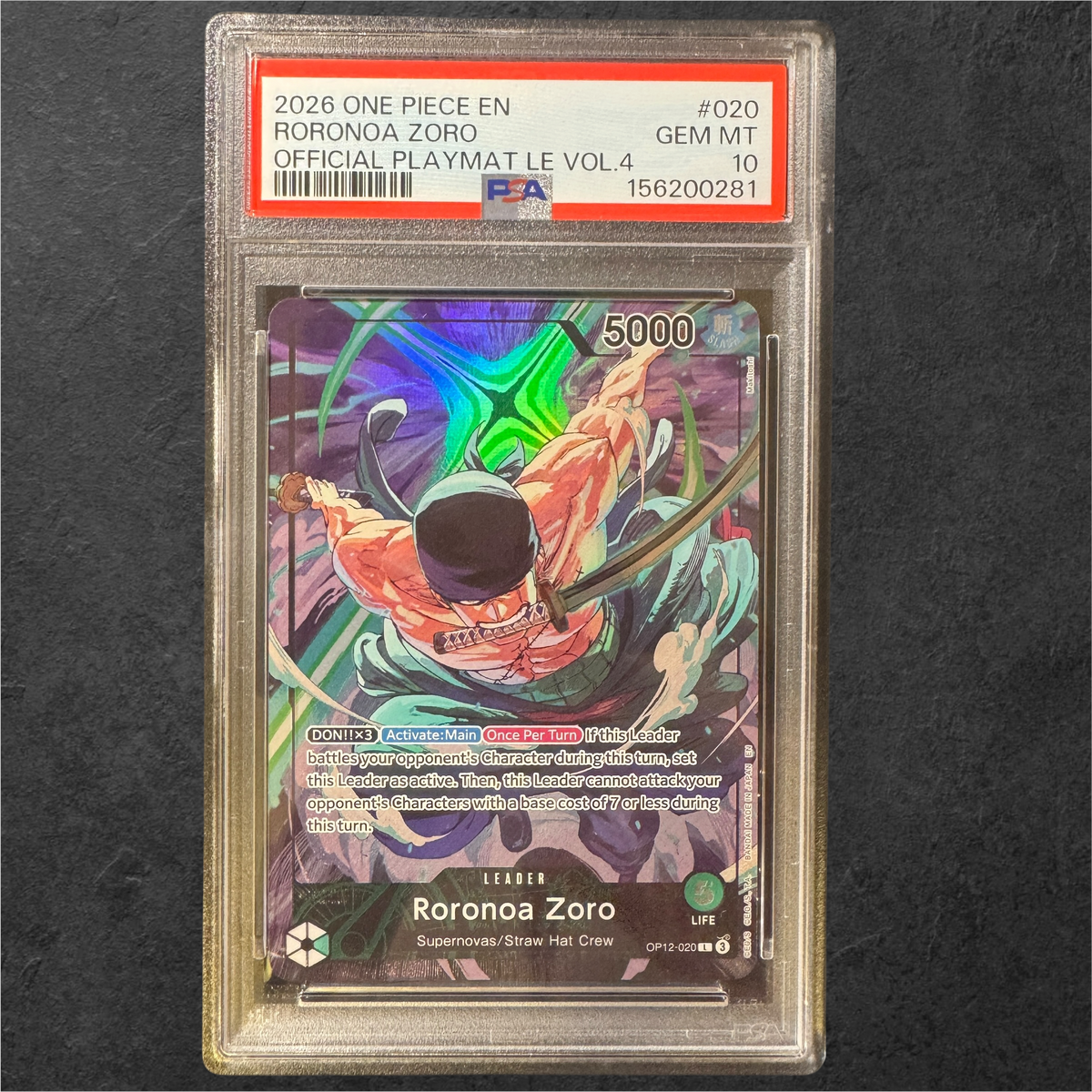 Roronoa Zoro | #OP12-020 | PSA 10 | Playmat Vol.4 | English