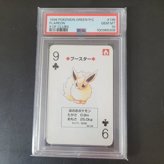 Flareon 9 of Clubs | PSA 10 | Japanese | Green Playing Cards | 1996