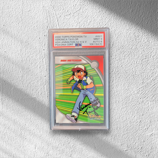 Ash Ketchum | Signed by Veronica Taylor | #HV1 | PSA 9 Auto 8 | Topps TV | English | 2000